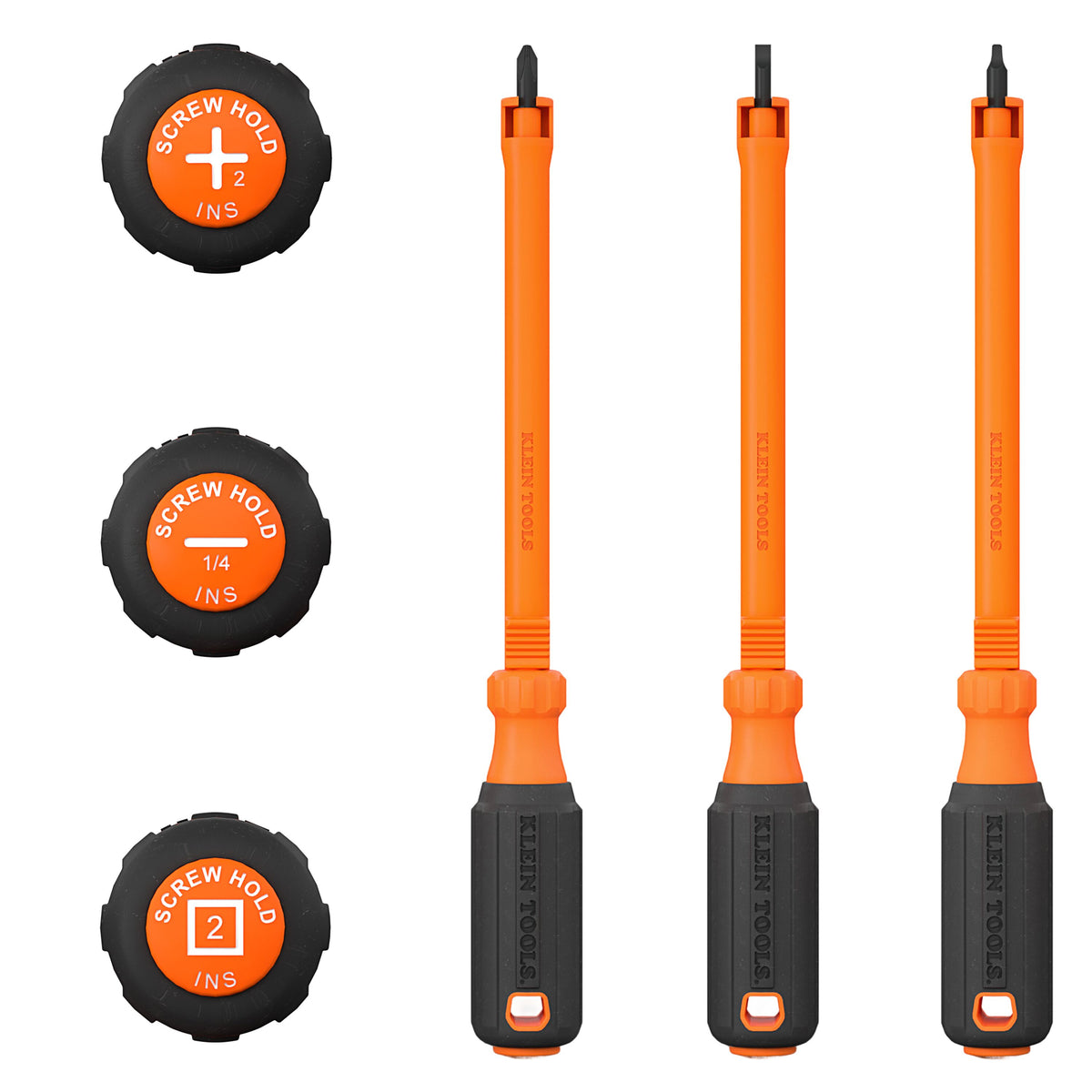 Klein Tools 85154KINS 3-piece insulated hooded screw holding screwdriver set with Phillips, square and slotted drivers