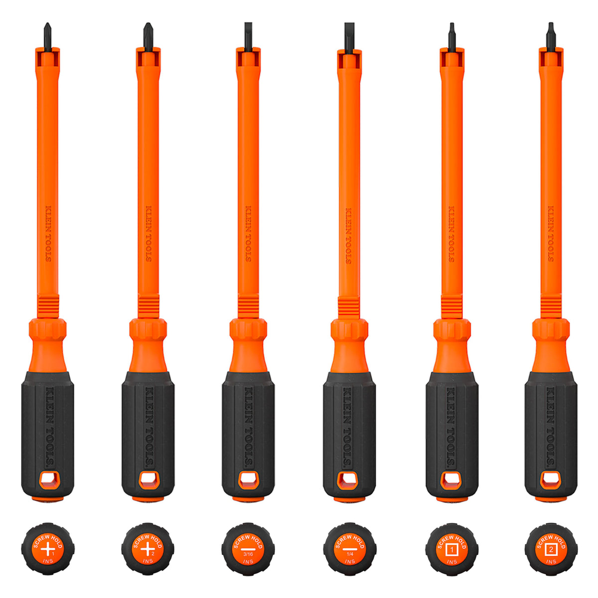 Klein Tools 85156KINS 6-piece insulated hooded screw holding screwdriver set with Phillips, square and slotted drivers