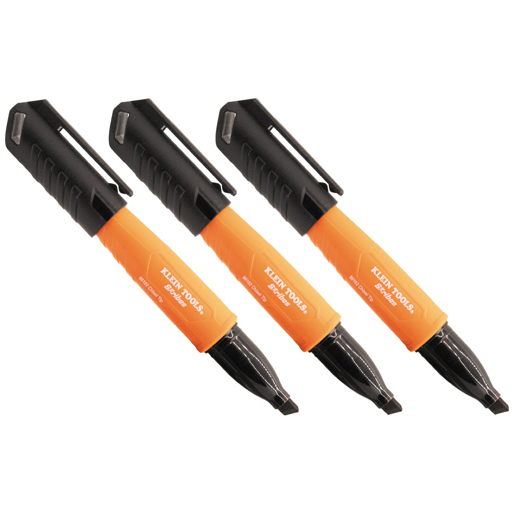 Klein Skribes Chisel-Tip Permanent Markers, Black, 3-Pack (861023)