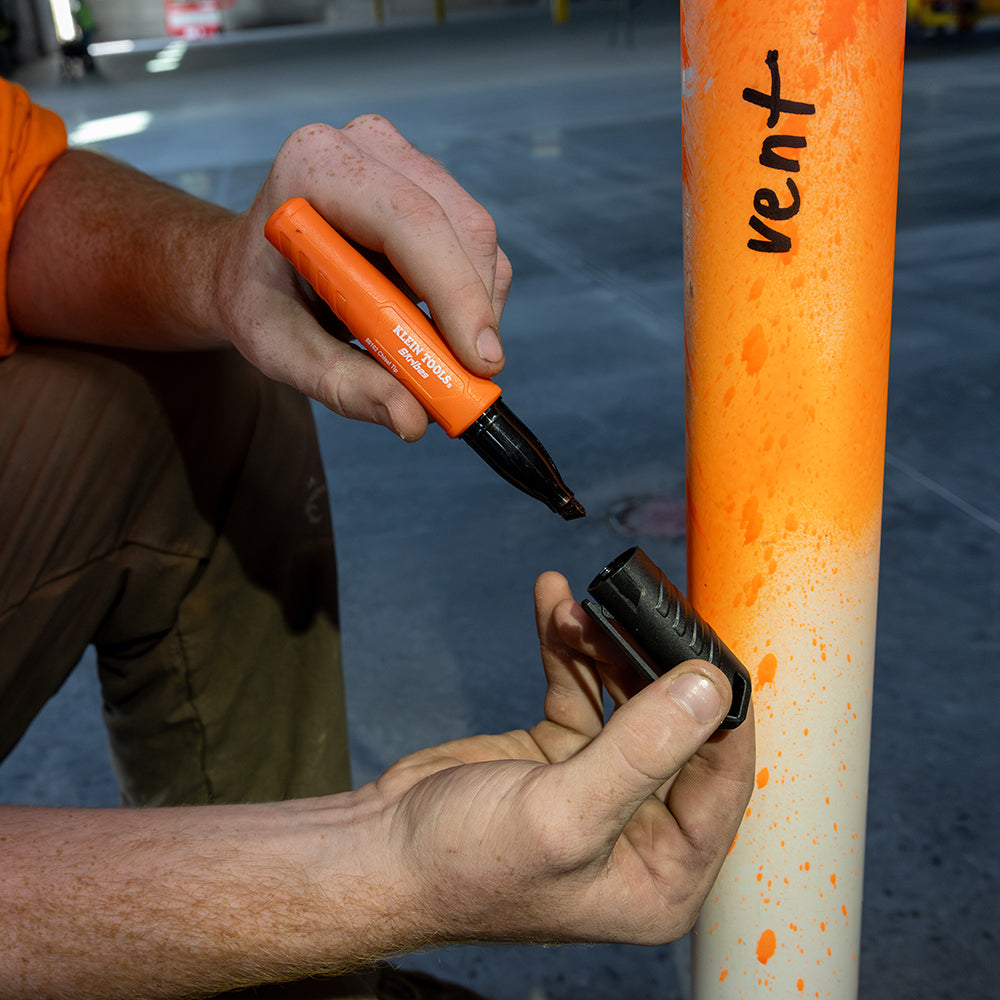Klein Skribes black chisel-tip marker used on metal