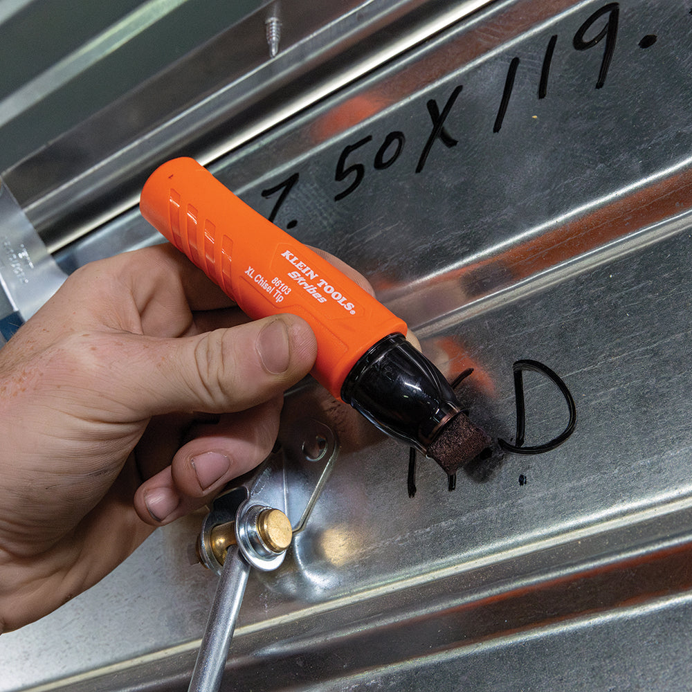 Klein Skribes XL chisel-tip marker used on metal