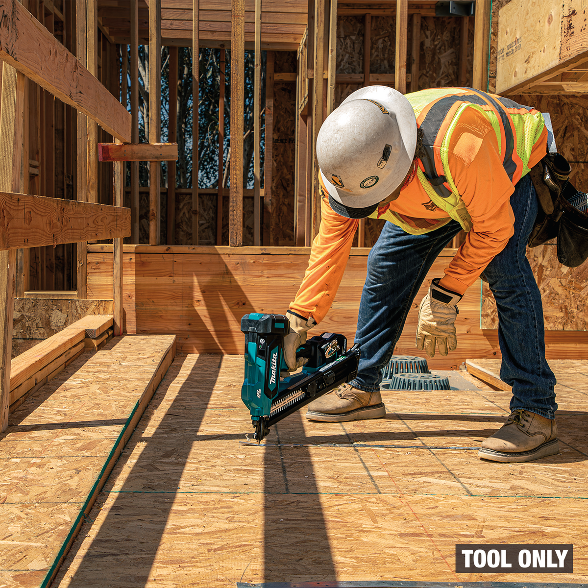 Makita 18V LXT Brushless 2-1/2-in. Positive Placement Metal Connector Nailer (XNB09Z) - in use on the job 14