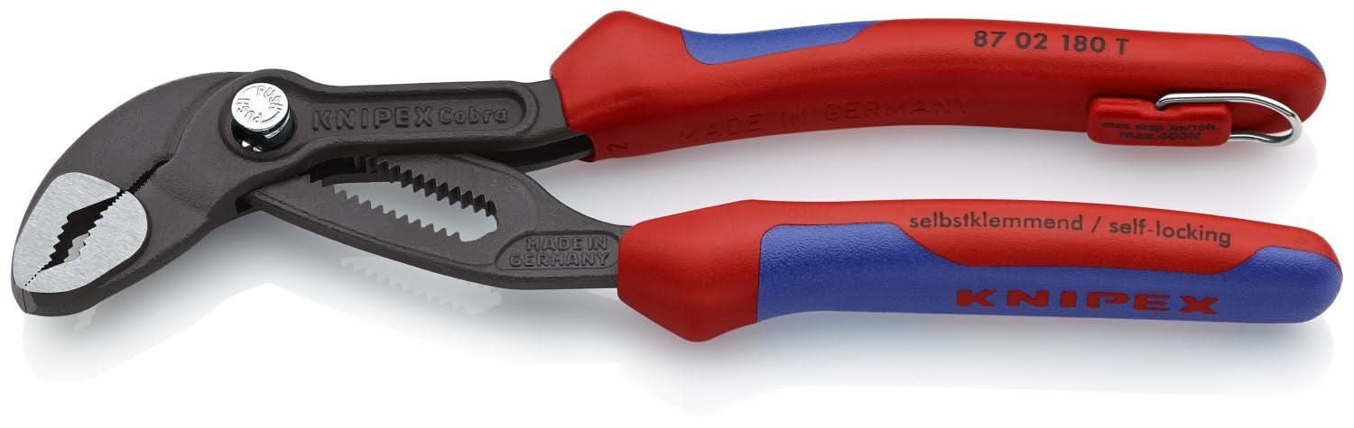 Knipex 87 02 180 T BKA Cobra Water Pump Pliers-Tethered Attachment