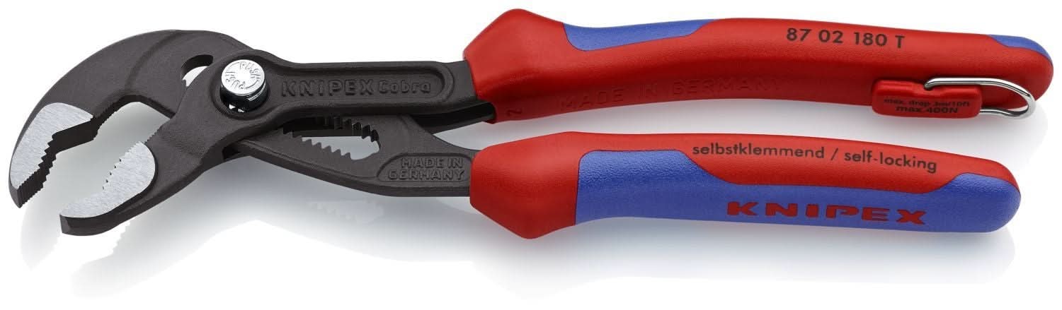 Knipex 87 02 180 T BKA Cobra Water Pump Pliers-Tethered Attachment