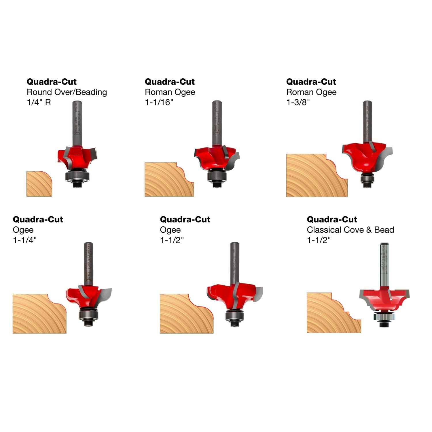 Diablo 90-206 6 Piece Decorative Edge Quadra-Cut Router Bit Set