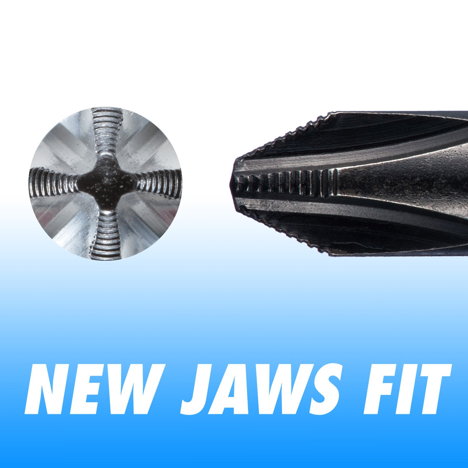 Close-up of Vessel JAWSFIT Phillips screwdriver tip biting into a screw head