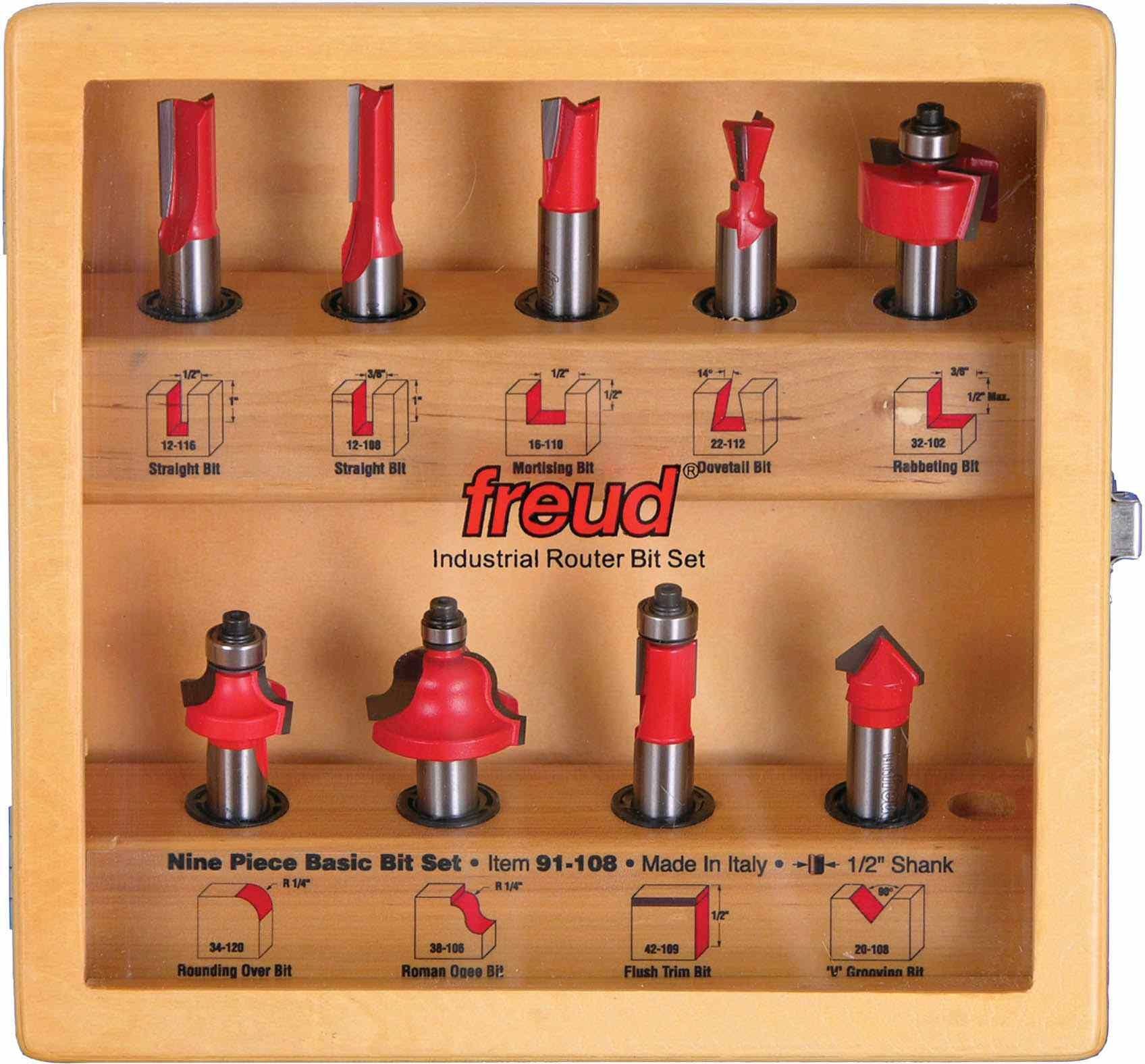 Freud 91-108 9 Piece Basic Router Bit Set (1/2-Inch Shank)