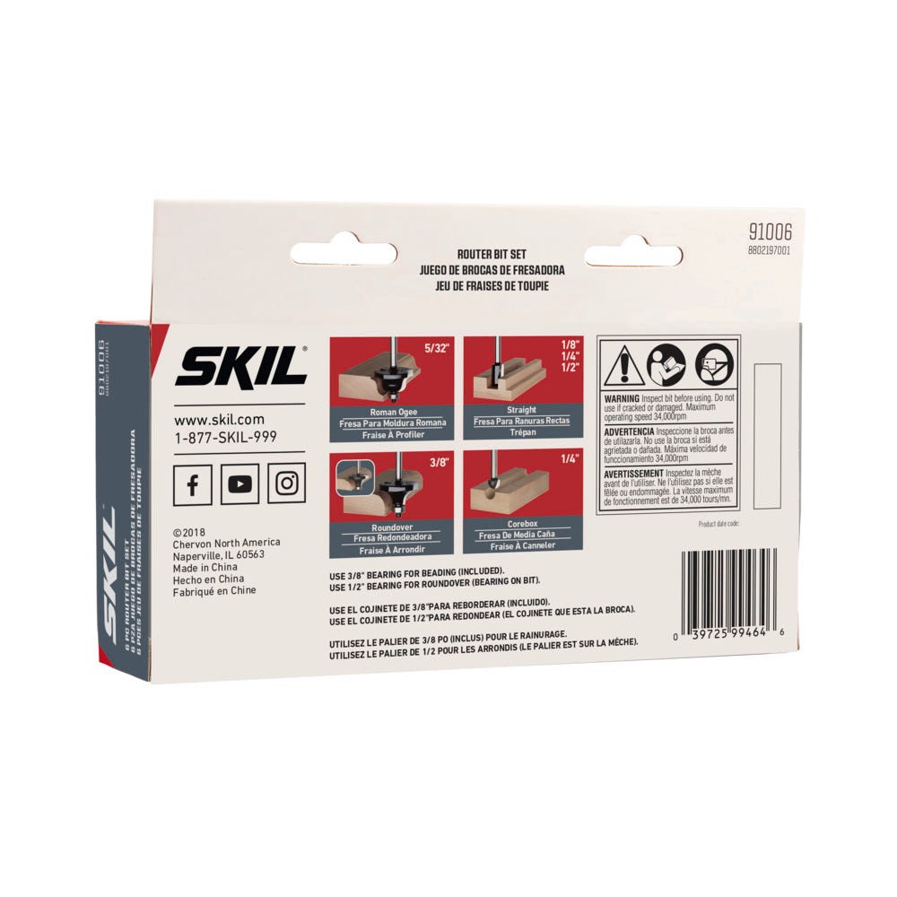 SKIL 91006 6pc Router Bit Set w/ Instructions