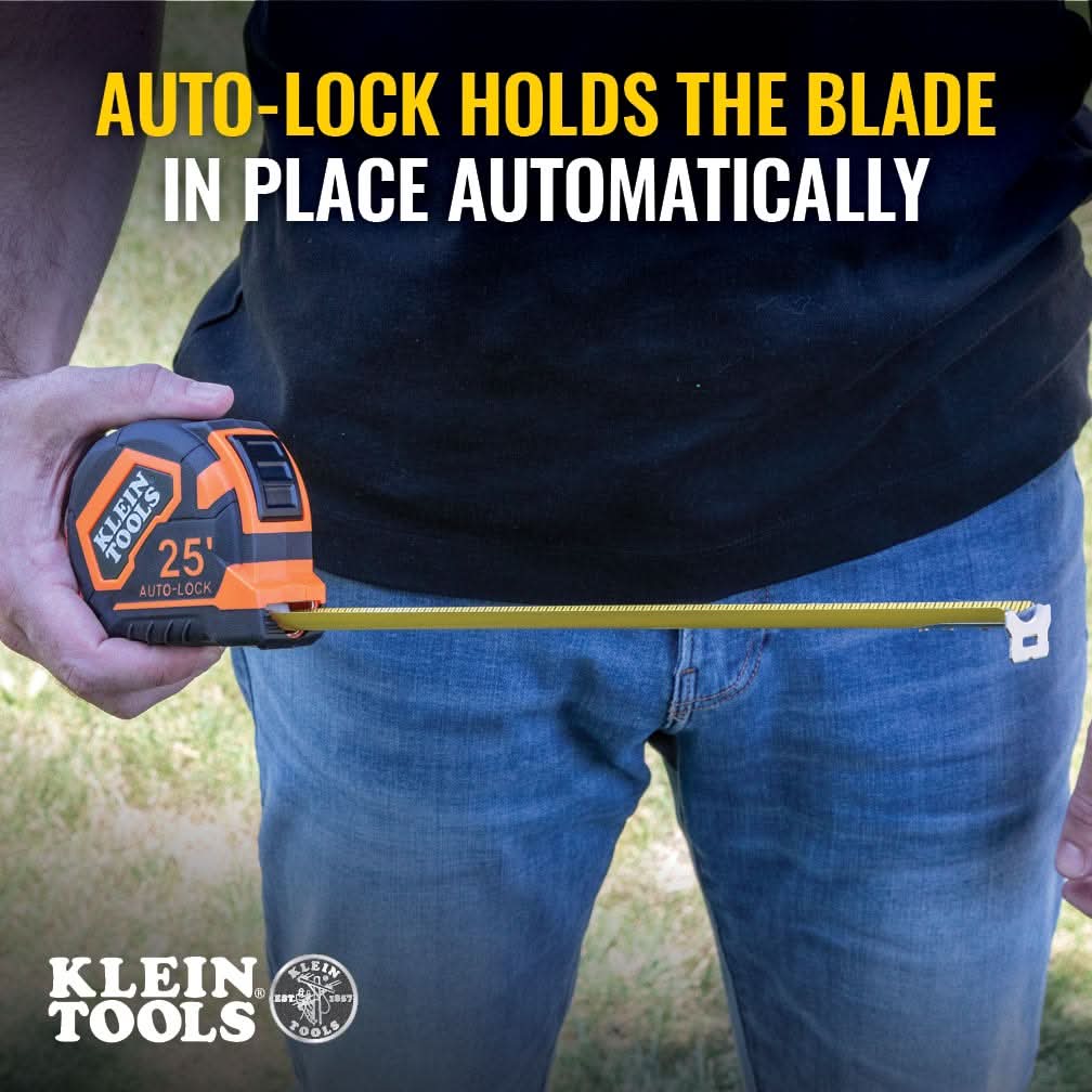 Klein Tools 9125AL Single-Hook Auto-Lock Tape Measure, 25 ft.