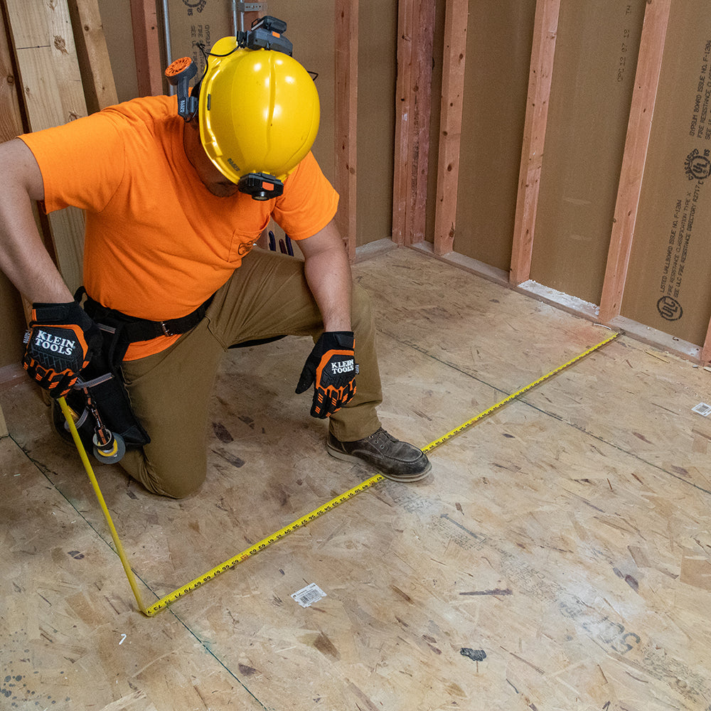 Klein 35-ft. tape measure measuring on a jobsite