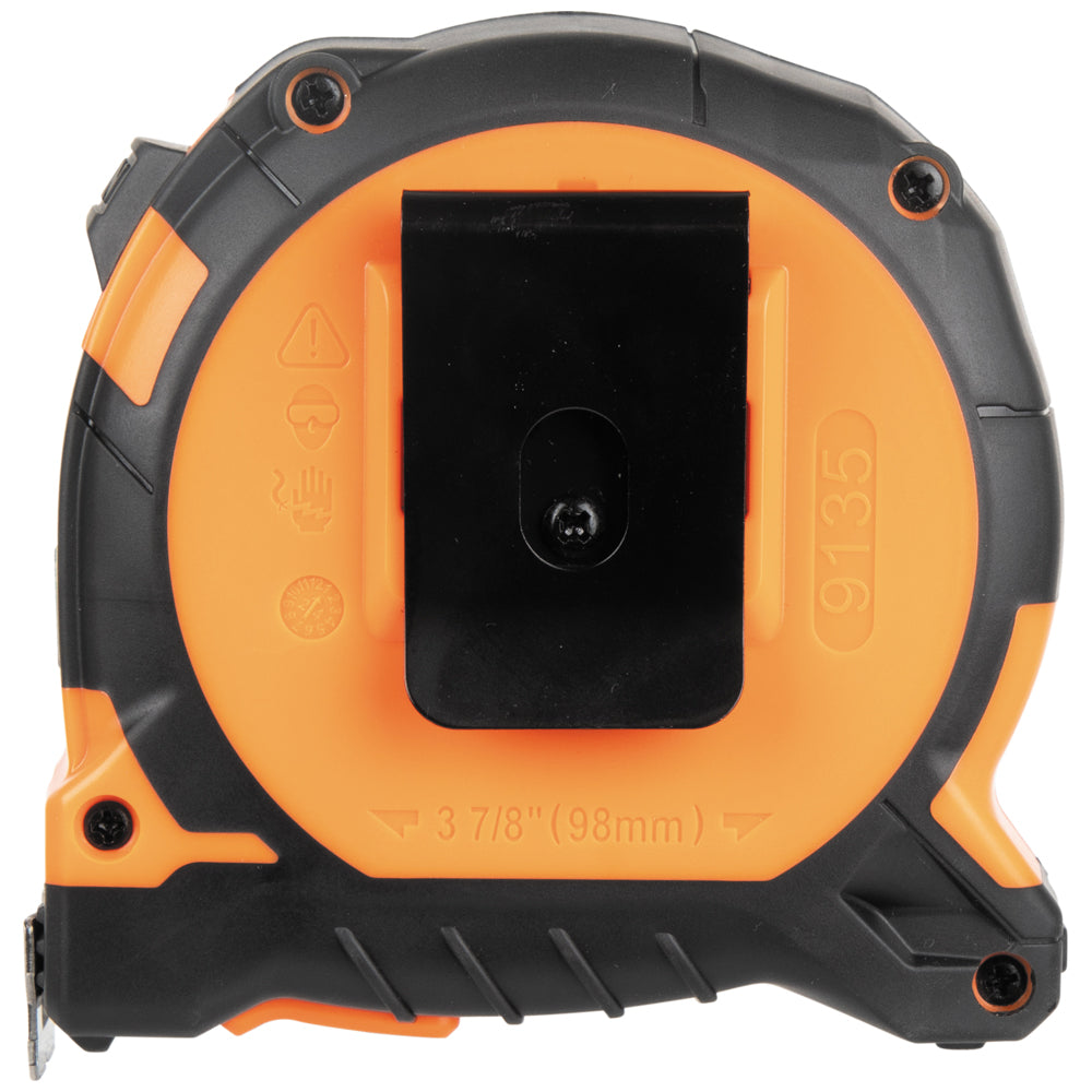 Klein 35-ft. tape measure, back view with belt clip