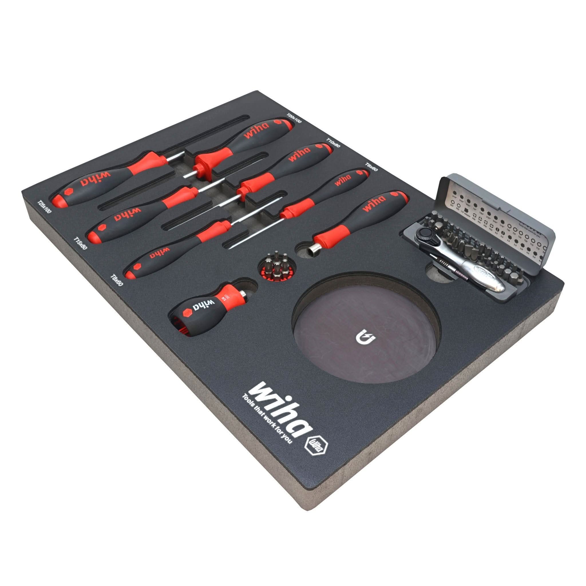 Wiha 91851 45-Piece Knife Maintenance Magnetic Workstation Tray Set