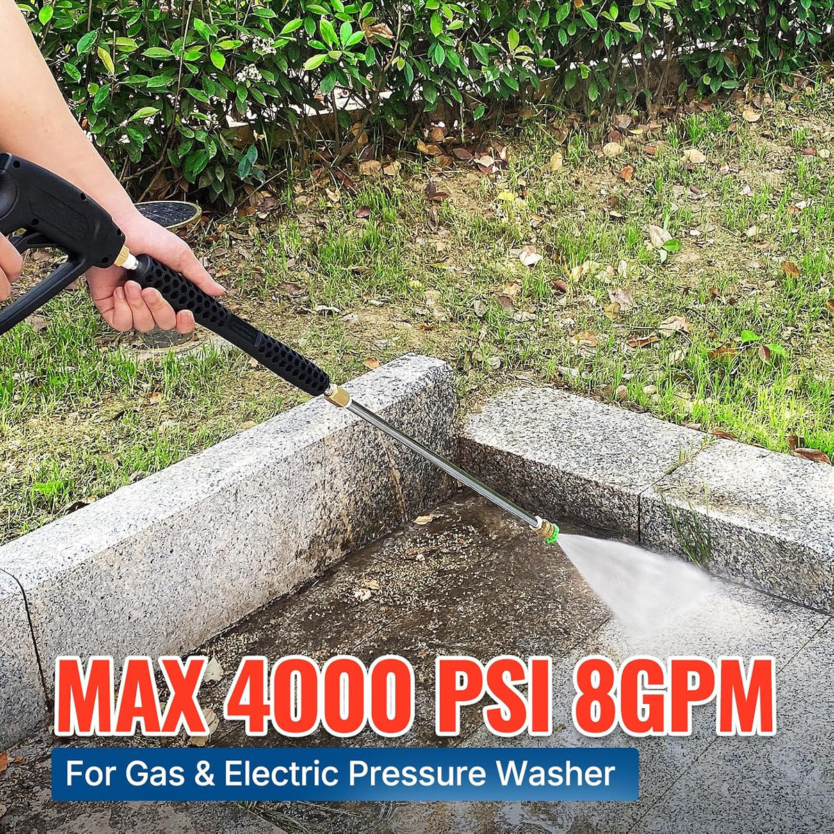Yamatic A001KM 4000 PSI pressure washer gun and extension wand kit cleaning concrete