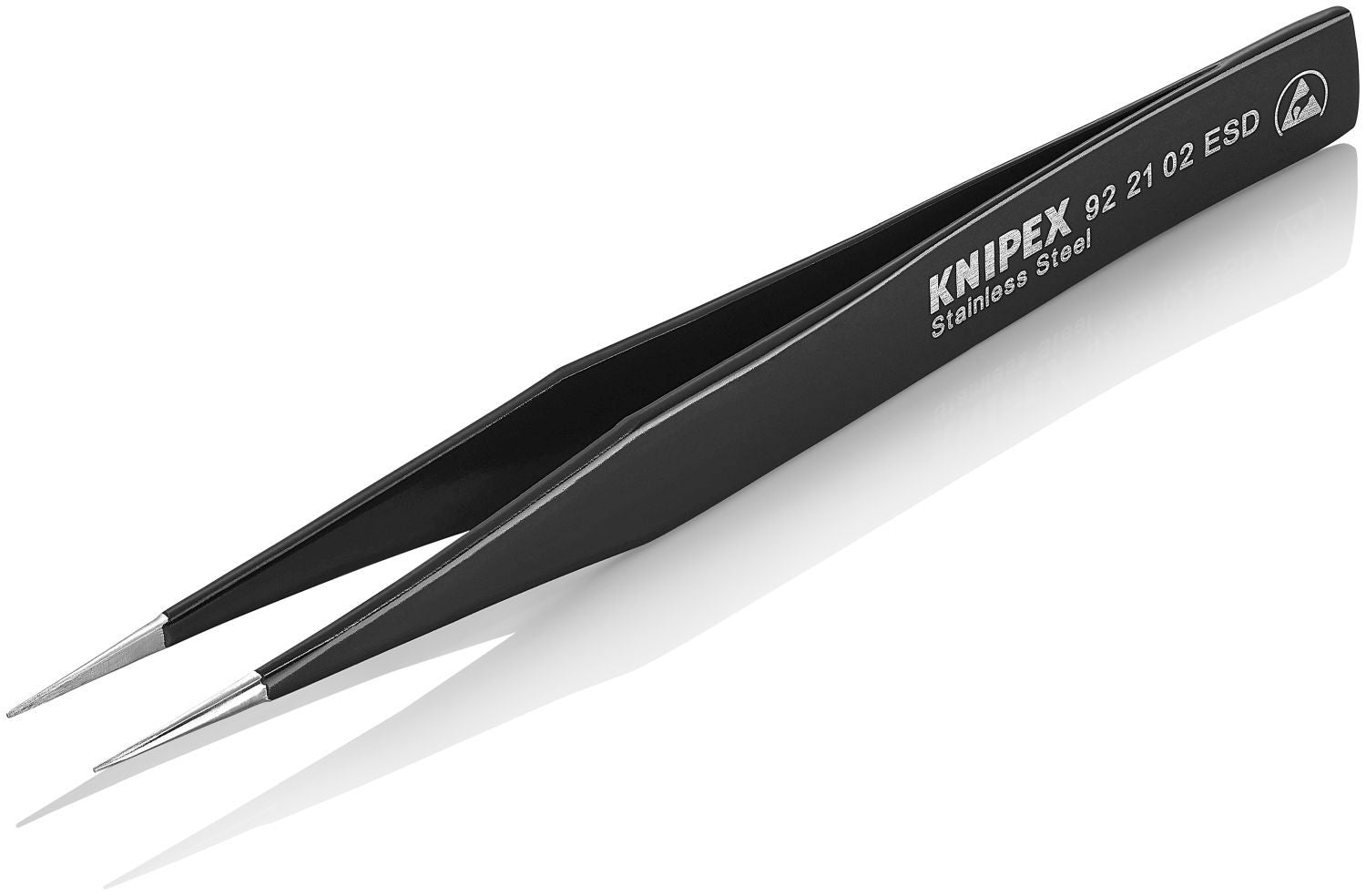 Knipex 92 21 02 ESD Stainless Steel Gripping Tweezers-Pointed Tips-ESD