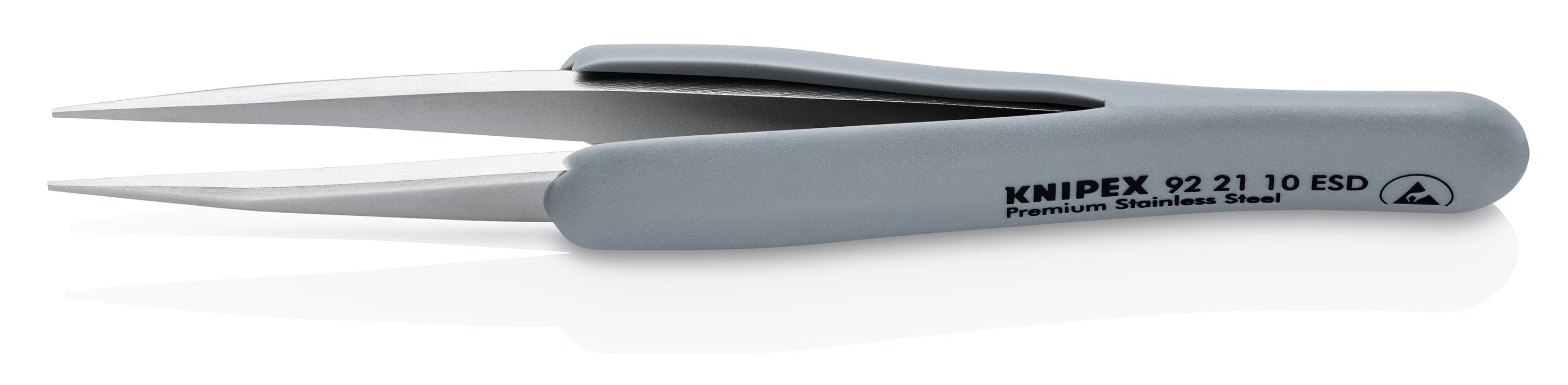 Knipex 92 21 10 ESD Premium Stainless Steel Precision Tweezers-Pointed Tips-ESD Rubber Handles