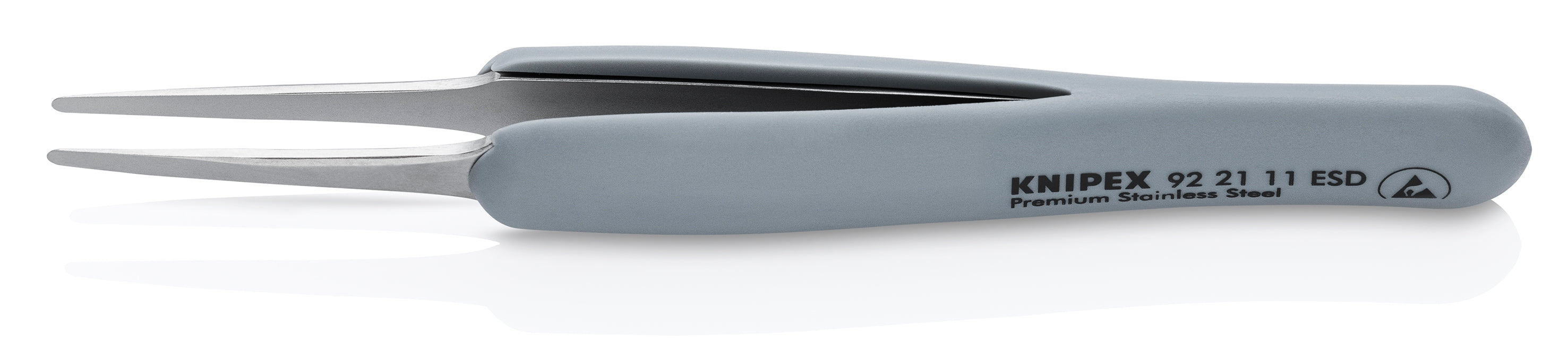 Knipex 92 21 11 ESD Premium Stainless Steel Precision Tweezers-Blunt Tips-ESD Rubber Handles