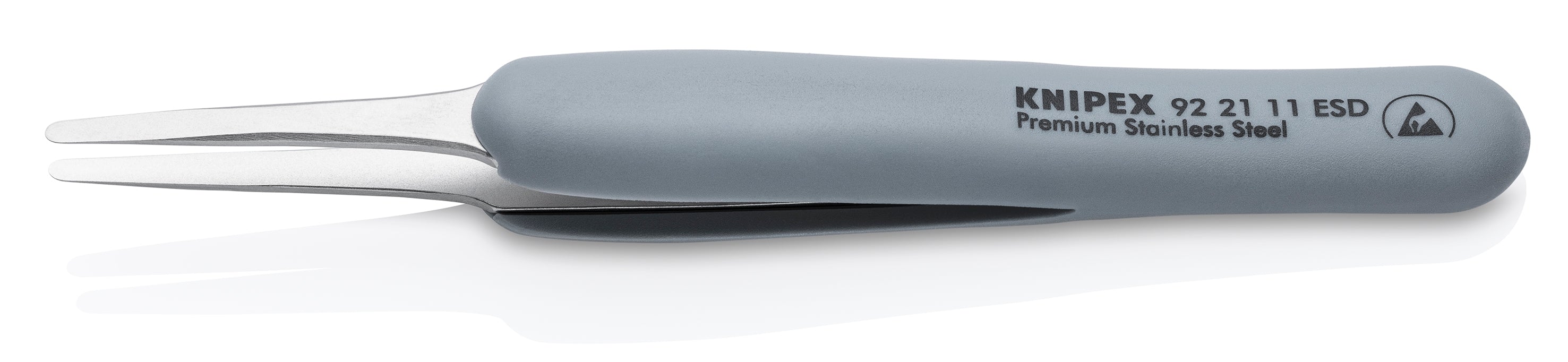 Knipex 92 21 11 ESD Premium Stainless Steel Precision Tweezers-Blunt Tips-ESD Rubber Handles