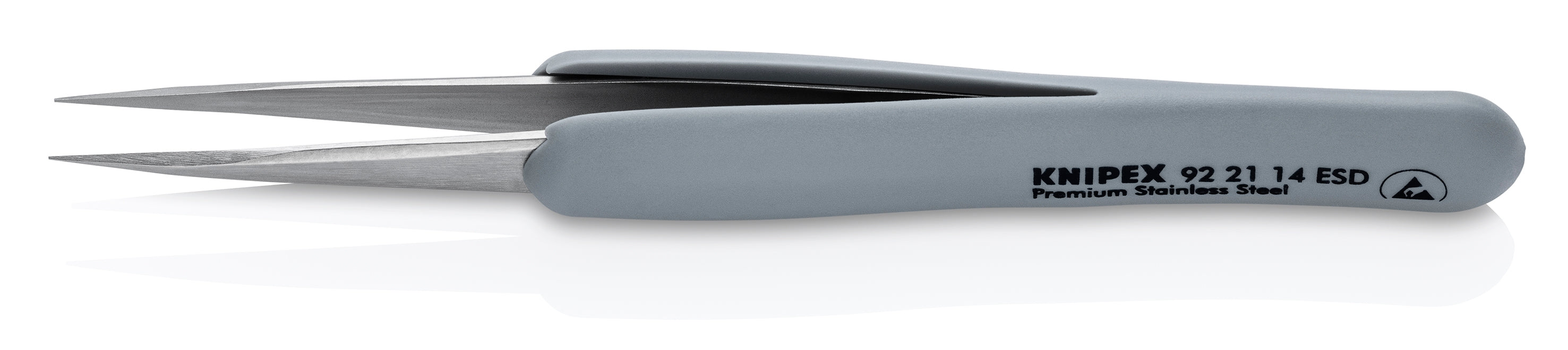 Knipex 92 21 14 ESD Premium Stainless Steel Precision Tweezers-Pointed Tips-ESD Rubber Handles
