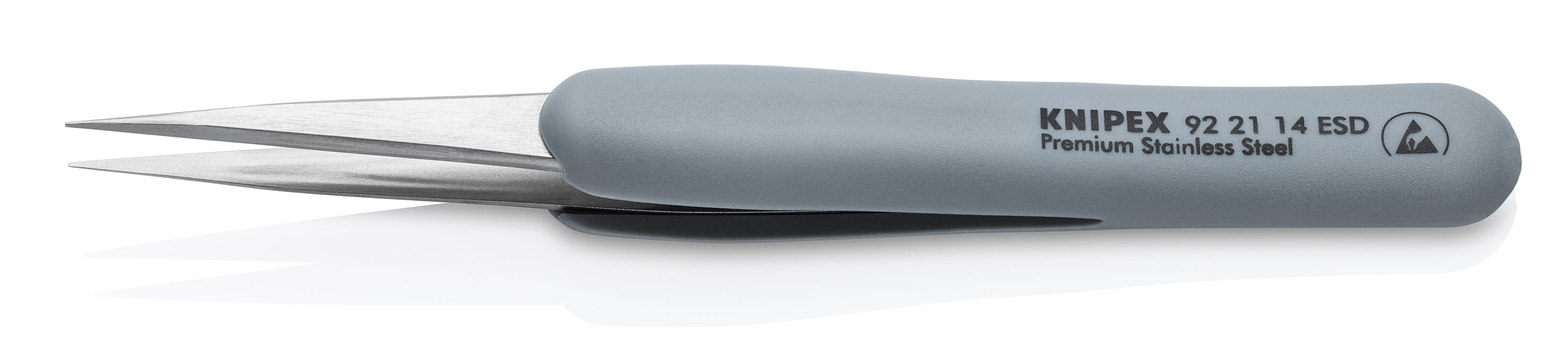 Knipex 92 21 14 ESD Premium Stainless Steel Precision Tweezers-Pointed Tips-ESD Rubber Handles