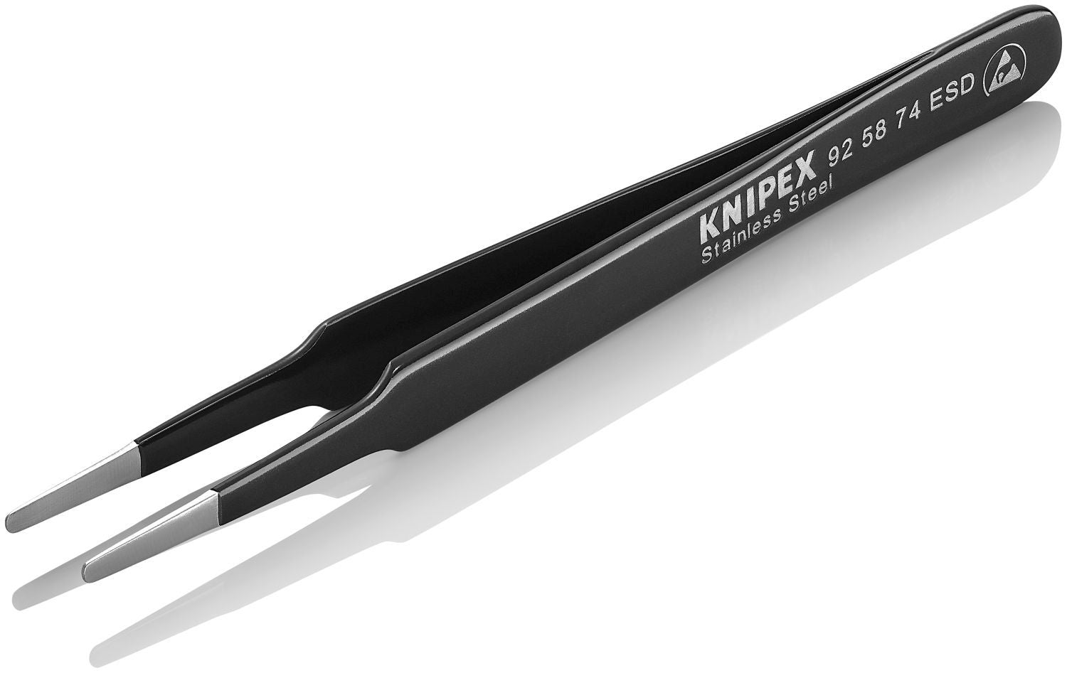 Knipex 92 58 74 ESD Stainless Steel Gripping Tweezers-Blunt Tips-ESD