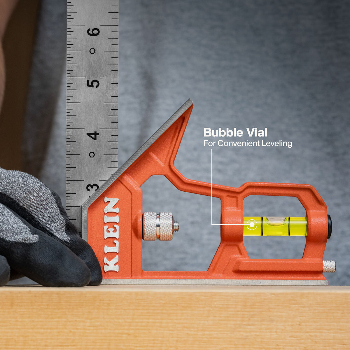 Klein Tools 93512CS combination square built-in bubble vial for leveling