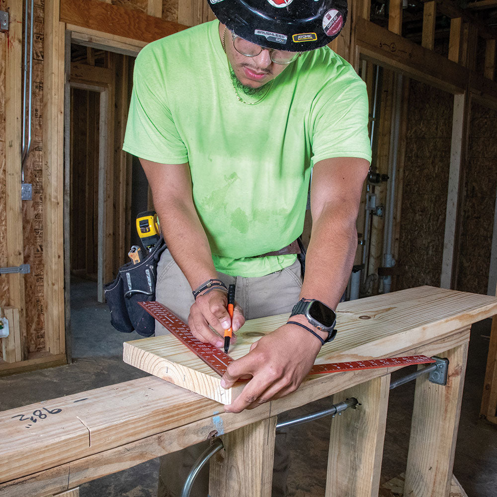 Klein framing square in use on a jobsite