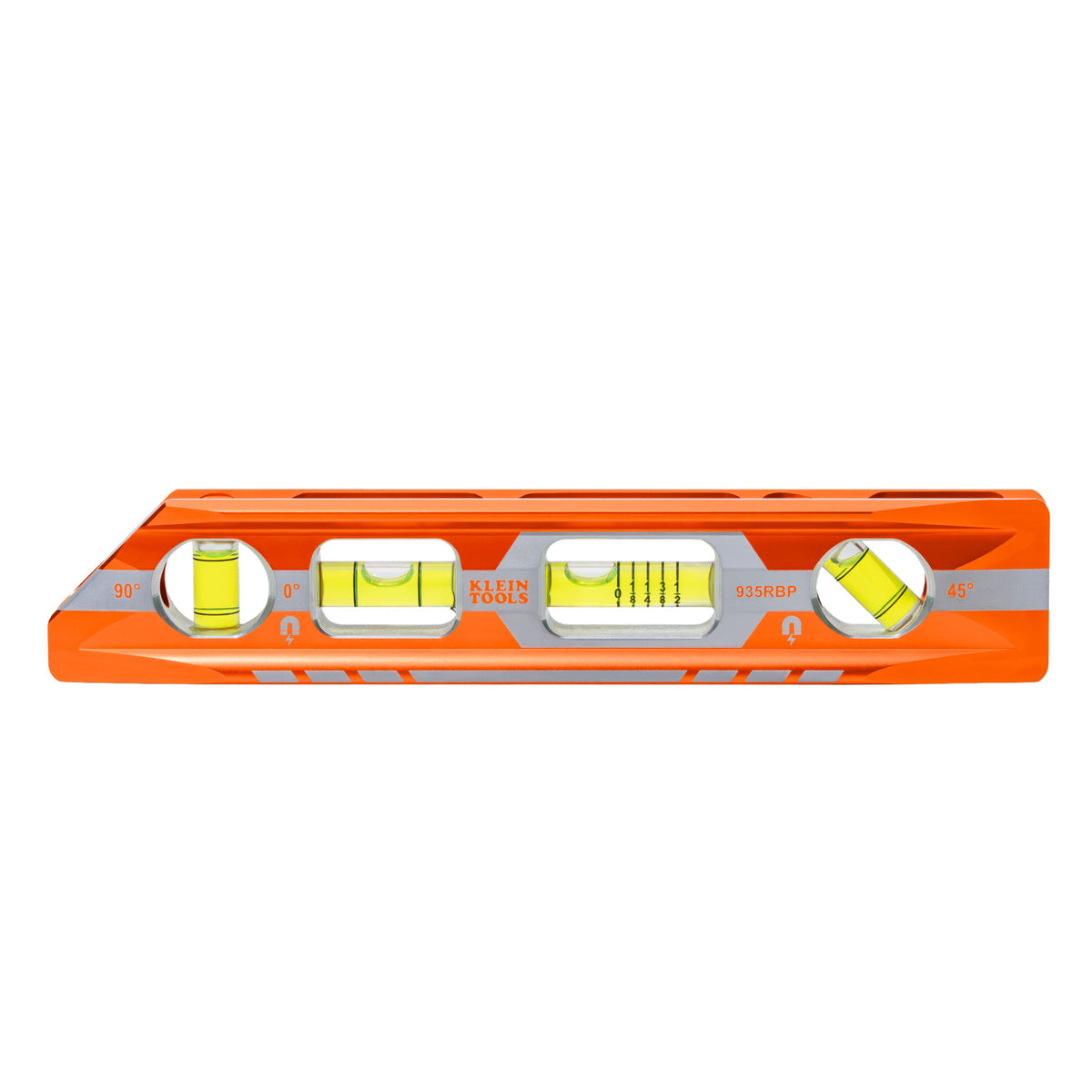 Klein Tools 935RBP 8-inch magnetic pitch vial torpedo level in orange billet aluminum