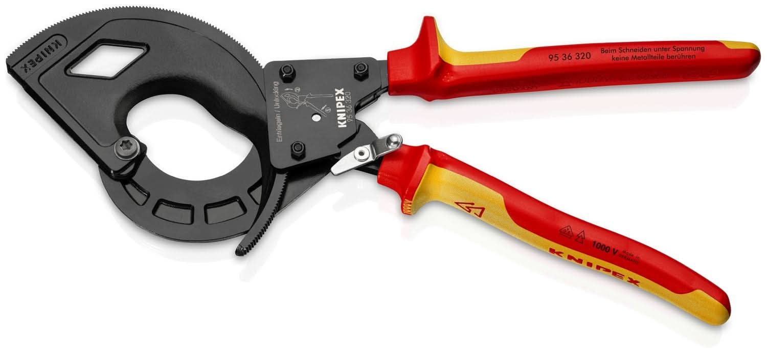 Knipex 95 36 320 3 Stage Ratcheting Drive Cable Cutter-1000V Insulated