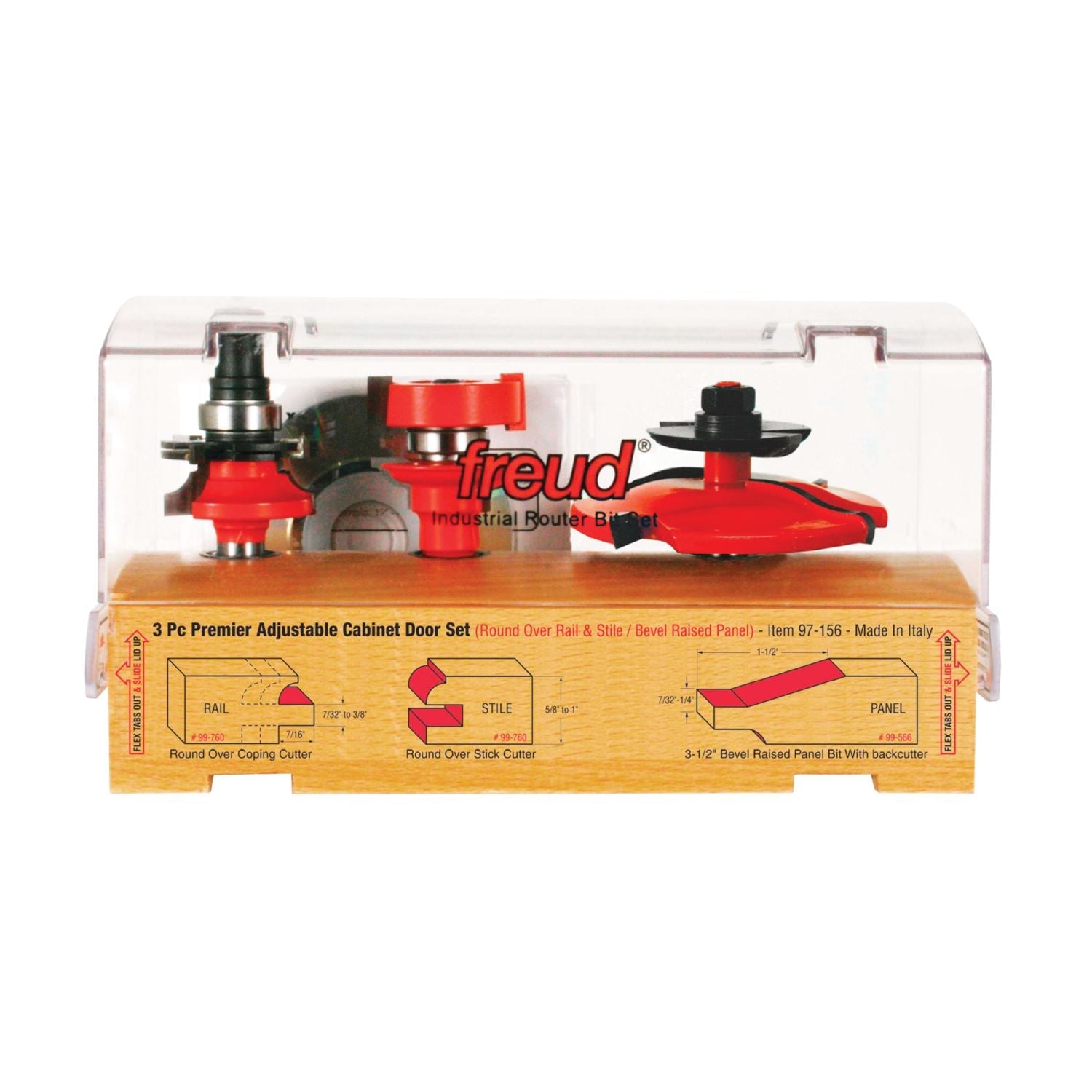 Freud 97-156 3 Piece Premier Adjustable Cabinet Router Bit Set