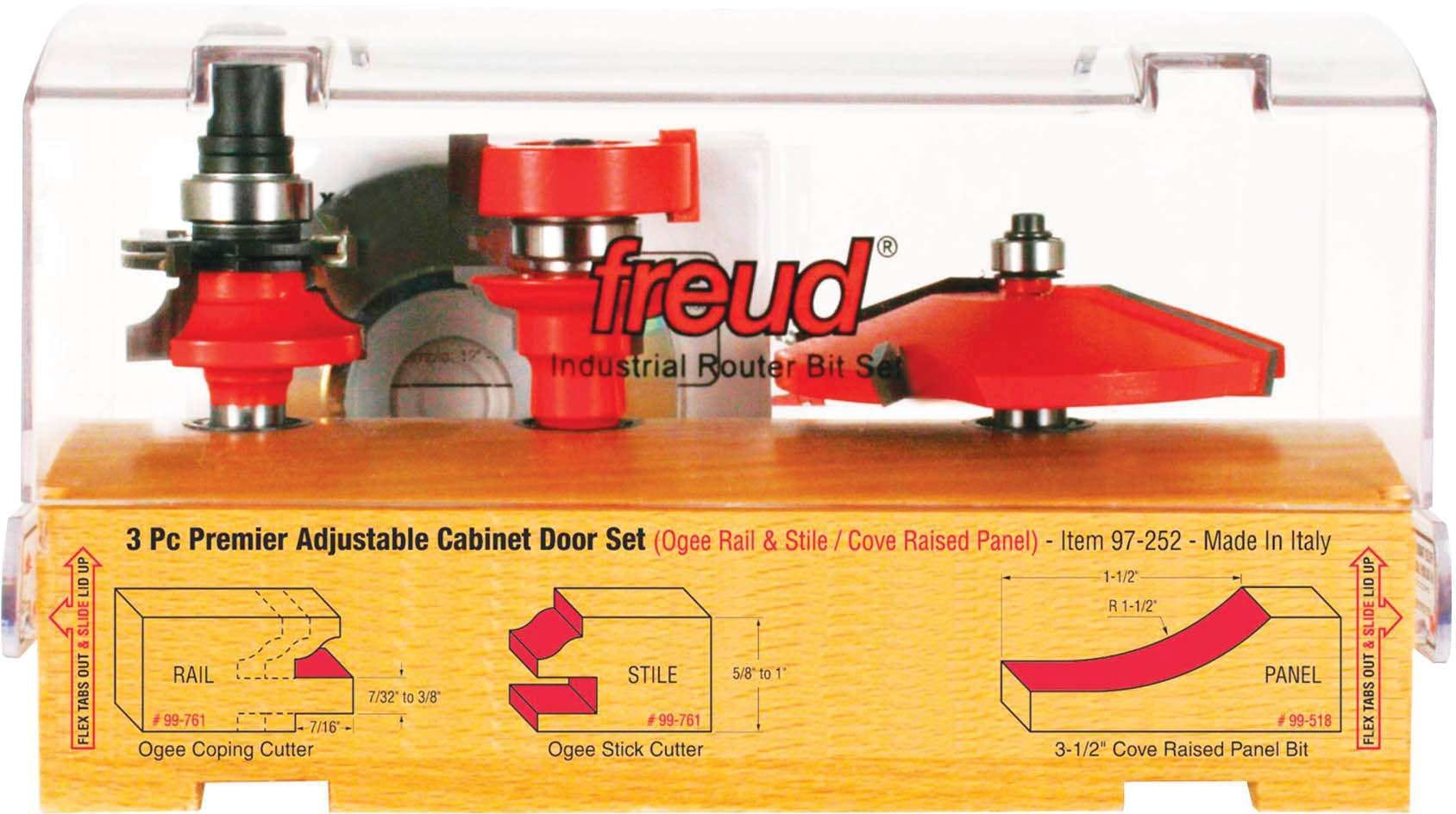 Freud 97-252 3 Piece Premier Adjustable Cabinet Router Bit Set