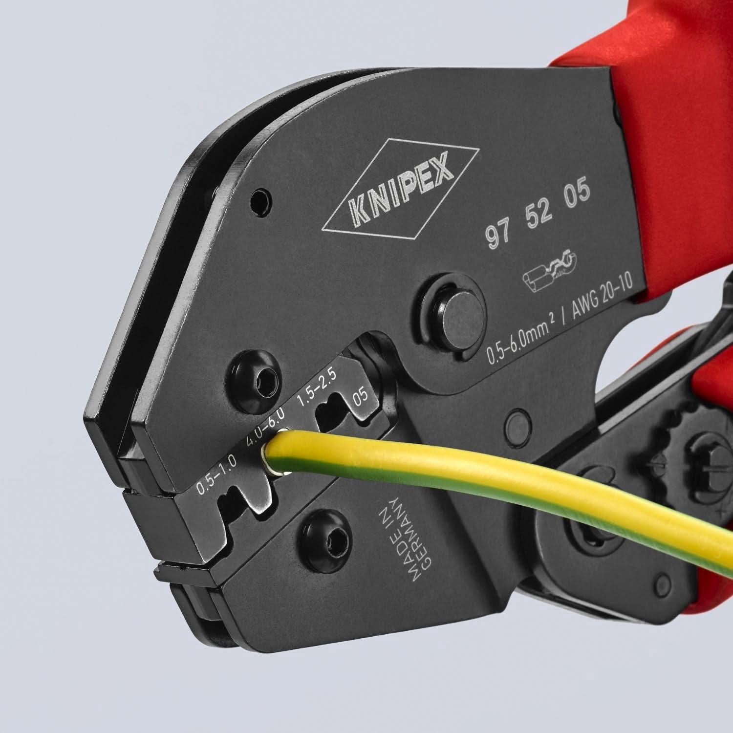Knipex 97 52 05 Crimping Pliers For Non-Insulated Open Plug-Type Connectors (Plug Width 4.8 and 6.3 mm)