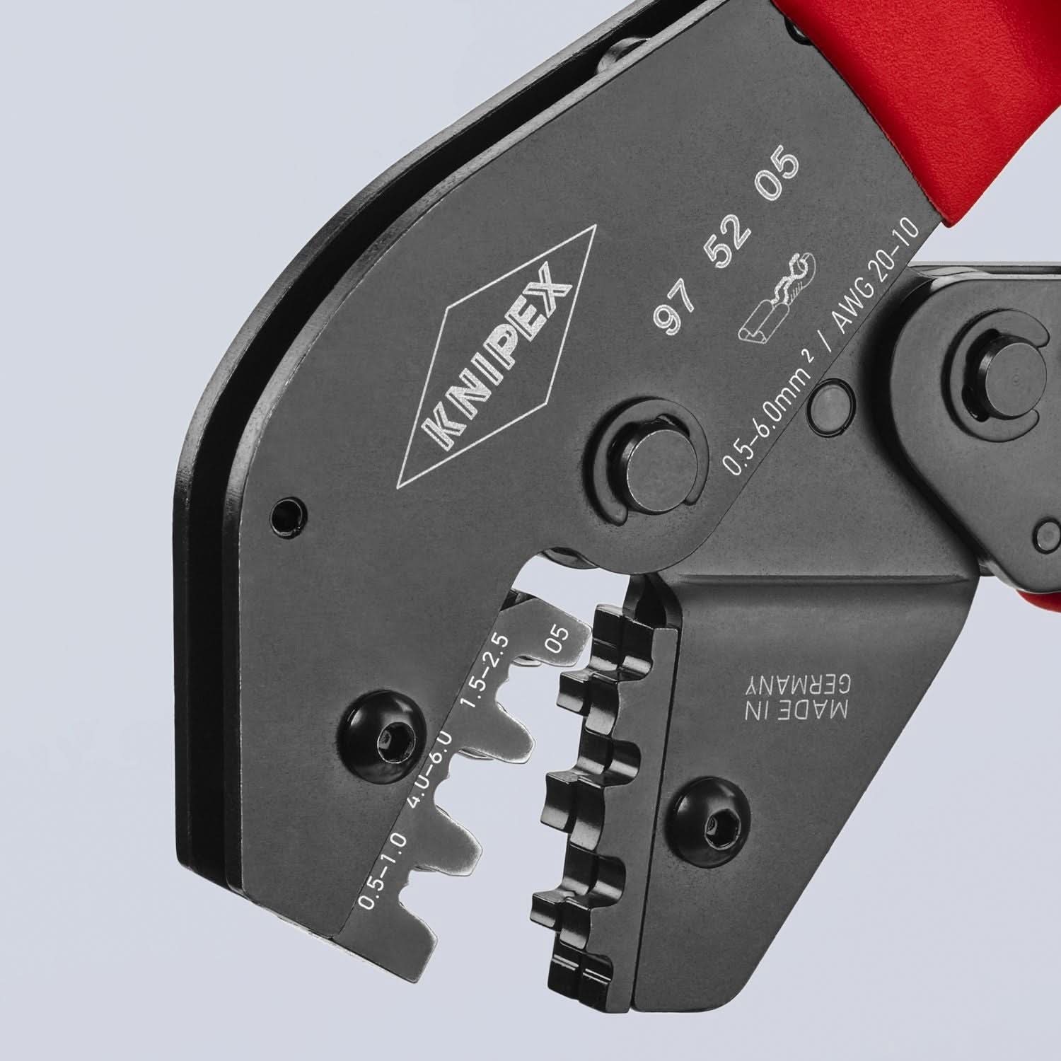 Knipex 97 52 05 Crimping Pliers For Non-Insulated Open Plug-Type Connectors (Plug Width 4.8 and 6.3 mm)