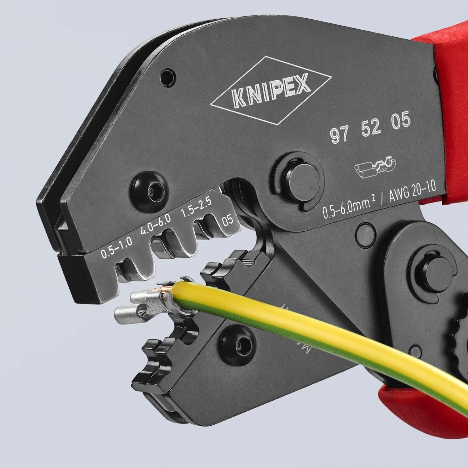 Knipex 97 52 05 Crimping Pliers For Non-Insulated Open Plug-Type Connectors (Plug Width 4.8 and 6.3 mm)