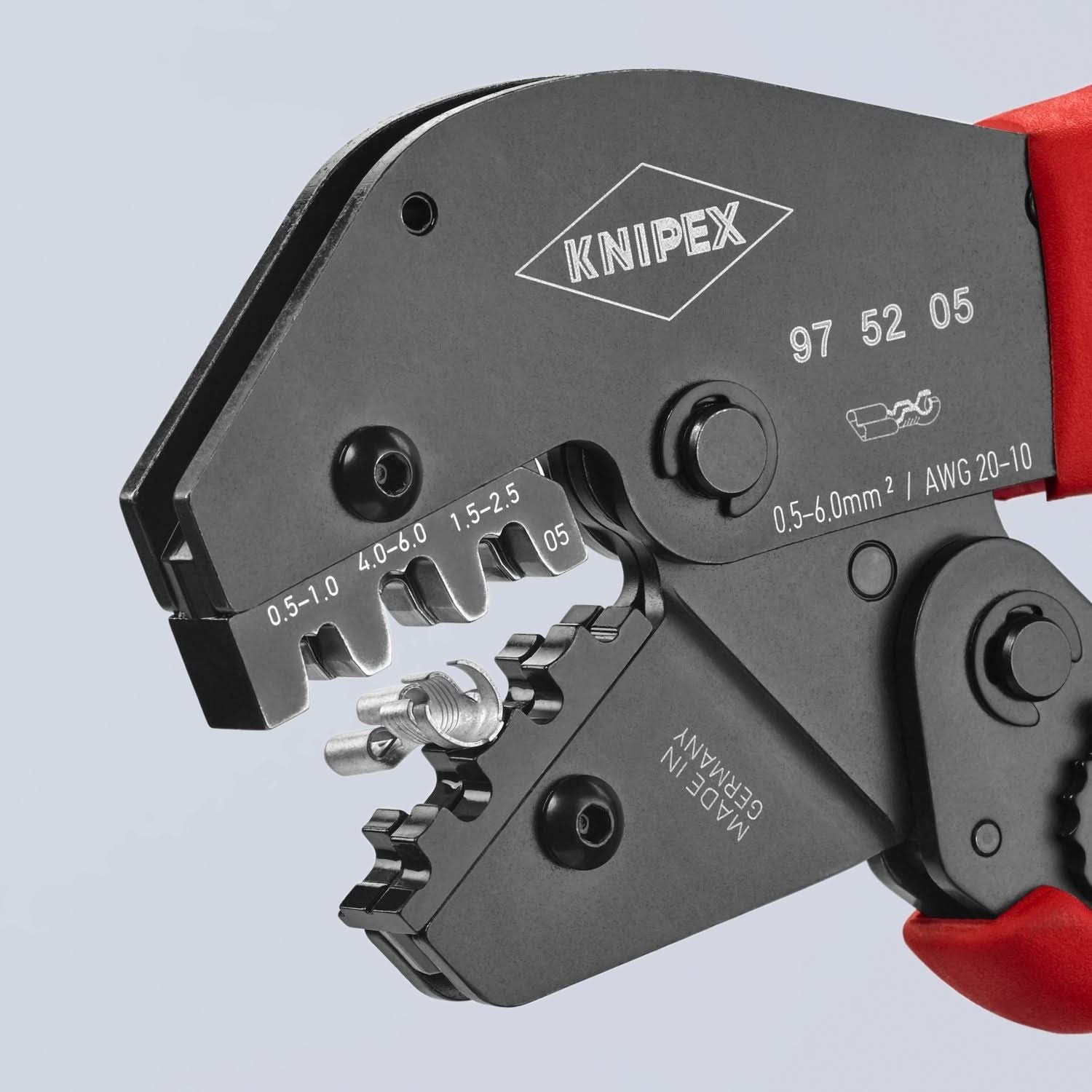 Knipex 97 52 05 Crimping Pliers For Non-Insulated Open Plug-Type Connectors (Plug Width 4.8 and 6.3 mm)