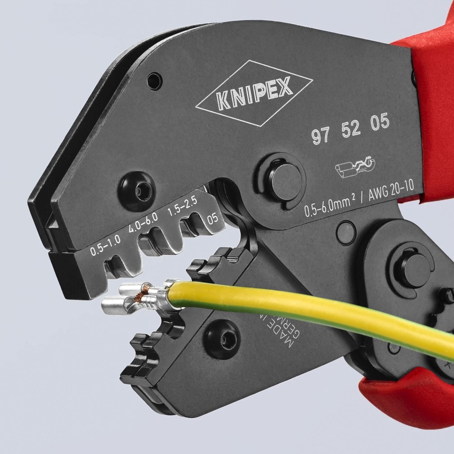 Knipex 97 52 05 Crimping Pliers For Non-Insulated Open Plug-Type Connectors (Plug Width 4.8 and 6.3 mm)