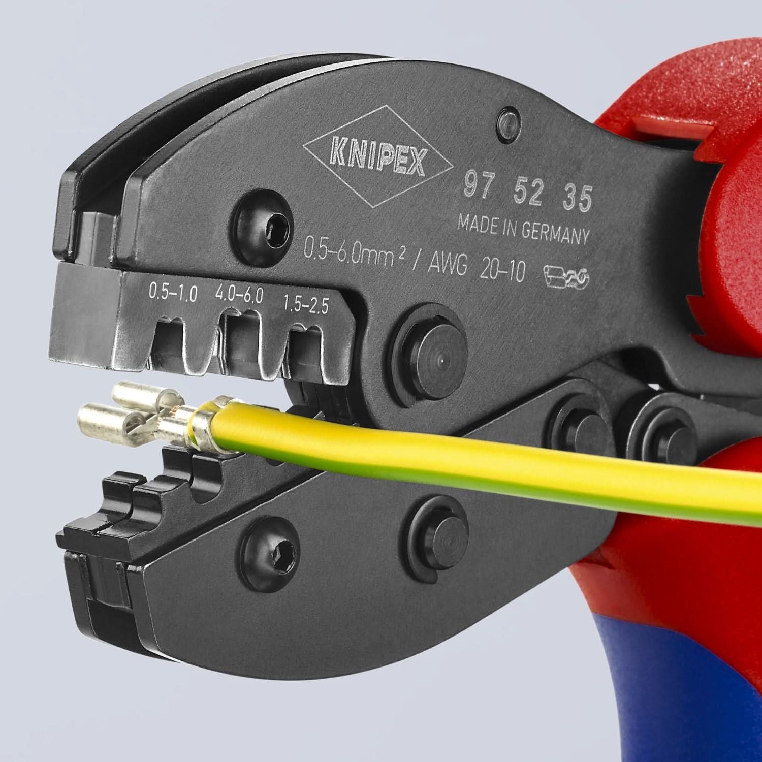 Knipex 97 52 35 Crimping Pliers For Non-Insulated Open Plug-Type Connectors (Plug Width 4.8 and 6.3 mm)