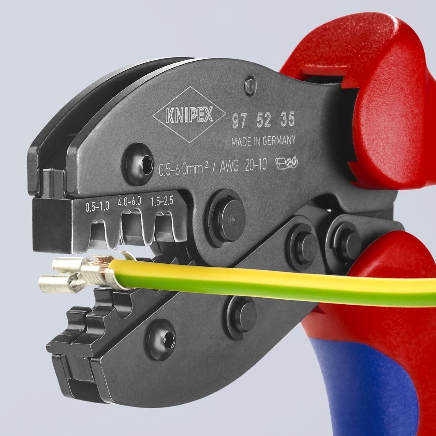 Knipex 97 52 35 Crimping Pliers For Non-Insulated Open Plug-Type Connectors (Plug Width 4.8 and 6.3 mm)