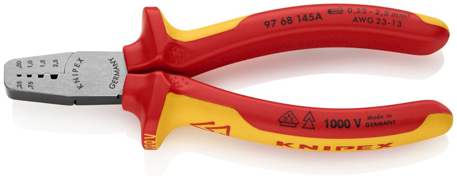 Knipex 97 68 145 A Crimping Pliers for Wire Ferrules-1000V Insulated