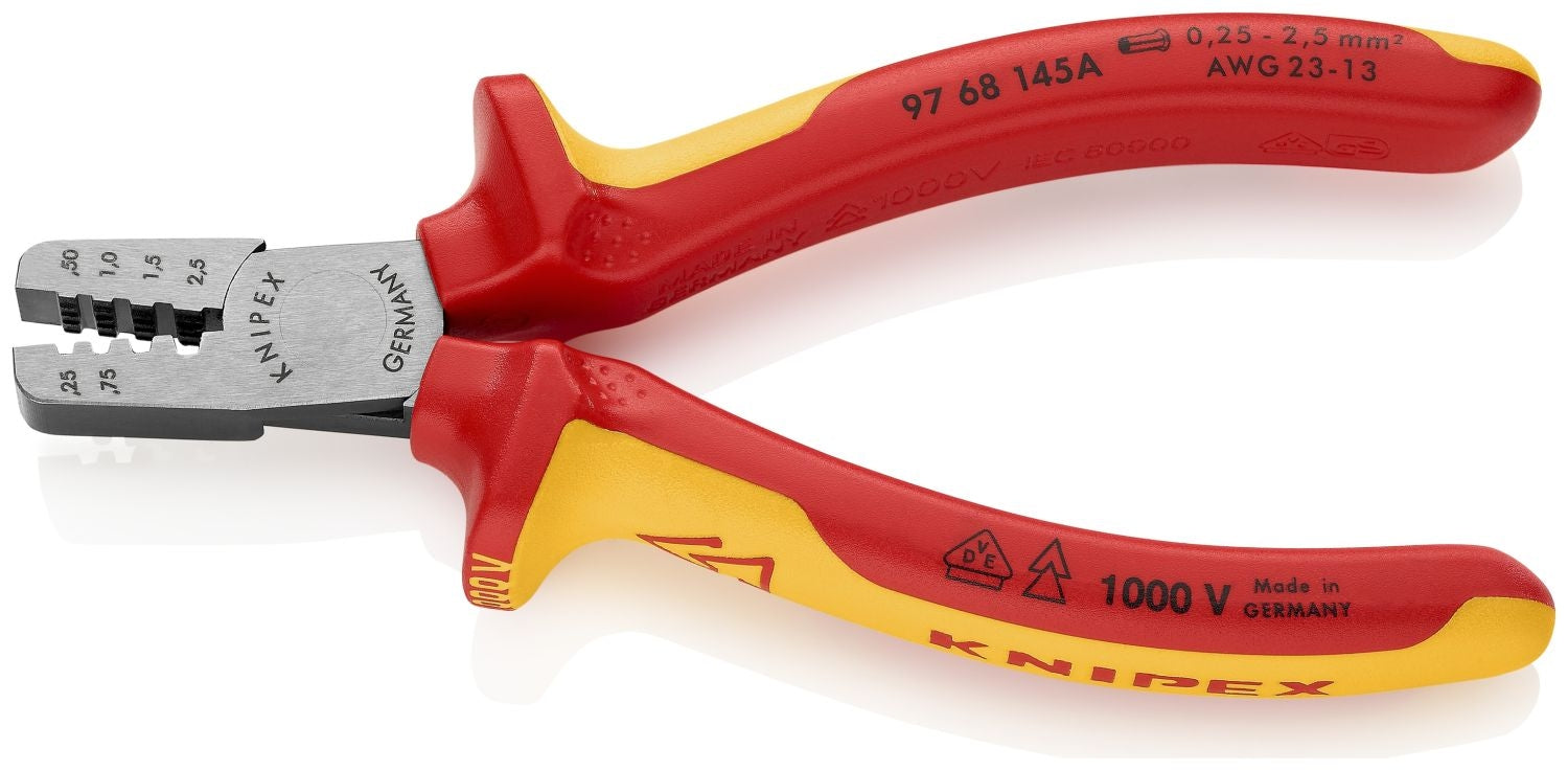 Knipex 97 68 145 A Crimping Pliers for Wire Ferrules-1000V Insulated