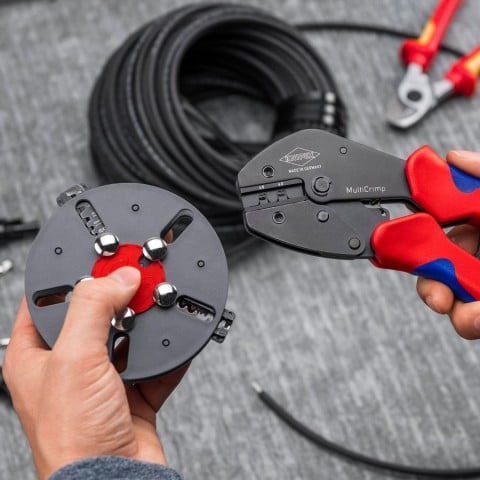 Knipex 97 33 03 MultiCrimp PV Crimping Pliers - in use