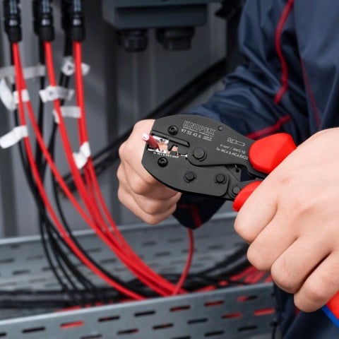 Knipex 97 52 42 6 PreciForce Crimping Pliers for MC4/MC4 Evo 2 - in use