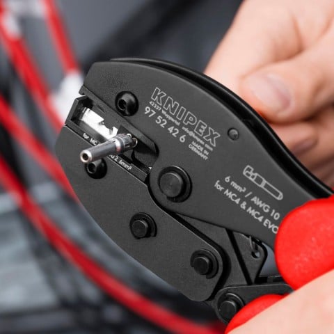 Knipex 97 52 42 6 PreciForce Crimping Pliers for MC4/MC4 Evo 2 - in use