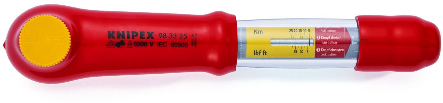 Knipex 98 33 25 Reversible Torque Wrench, 3/8" Drive-1000V Insulated