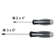 Vessel 9802SC Megadora Impacta screwdriver set showing #2 x 4-in. and #3 x 6-in. Phillips blades