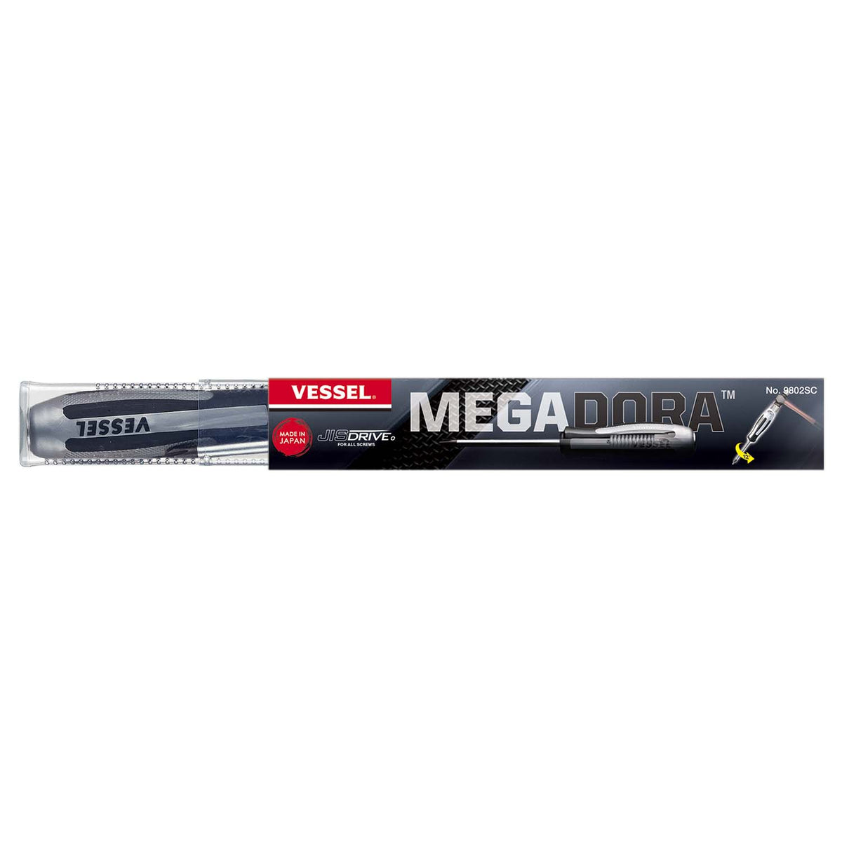 Vessel Megadora Impacta 9802SC screwdriver set in retail blow case packaging, Made in Japan
