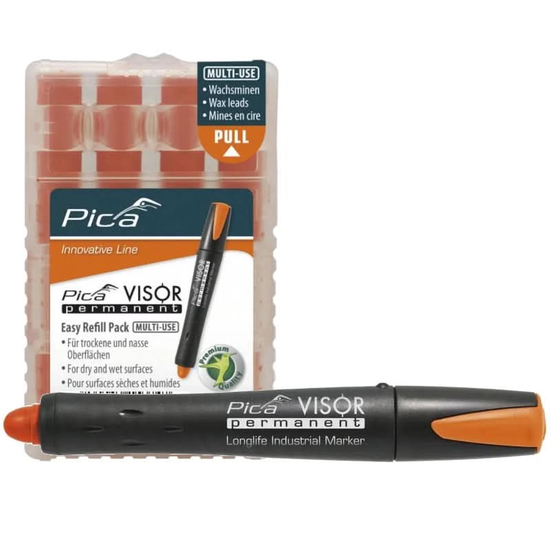 Pica VISOR Luminescent Permanent Marker, Fluo-Orange with Refill 4-Pack