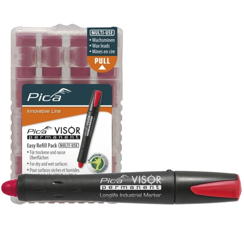 Pica VISOR Luminescent Permanent Marker, Red with Refill 4-Pack