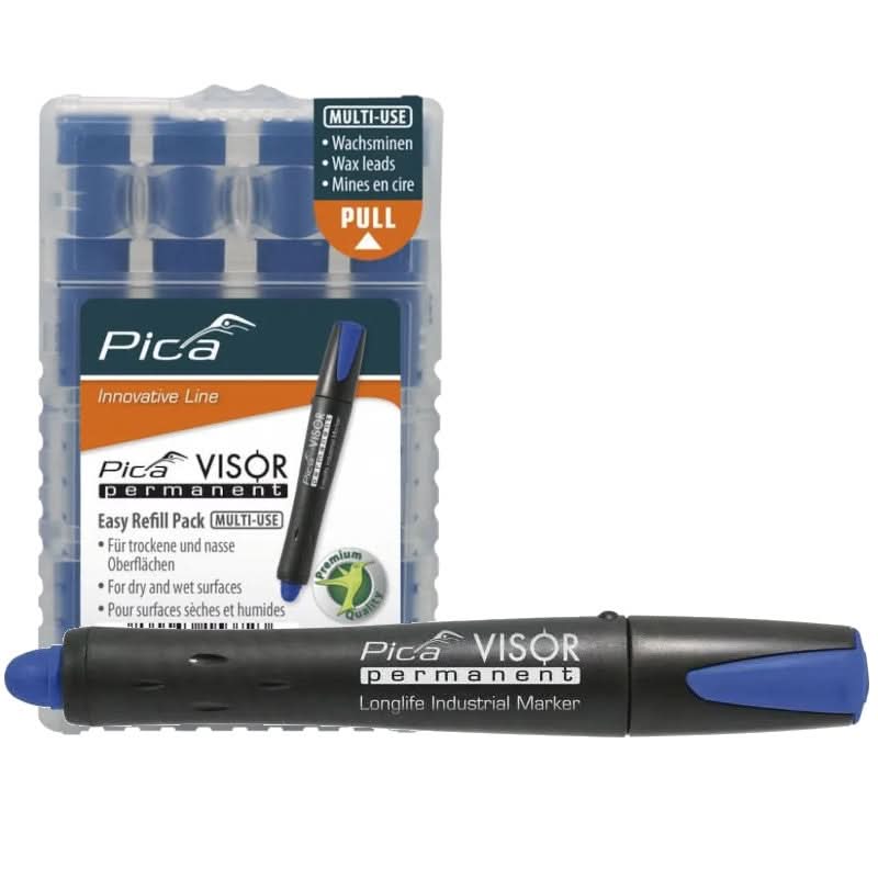 Pica VISOR Luminescent Permanent Marker, Blue with Refill 4-Pack