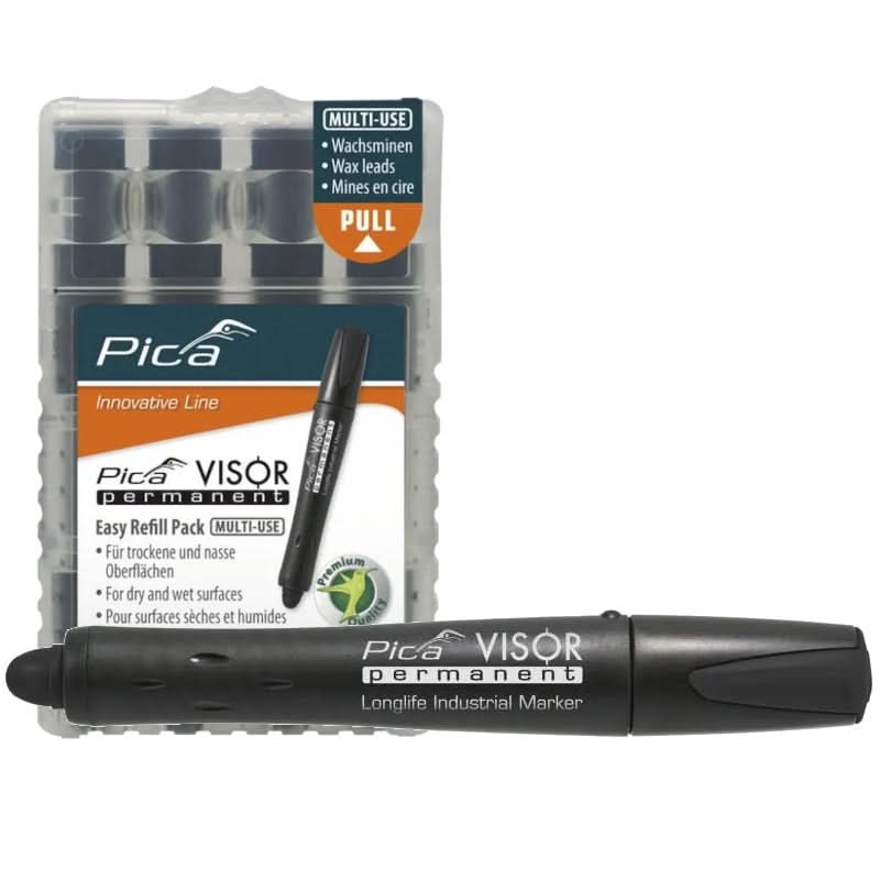 Pica VISOR Luminescent Permanent Marker, Black with Refill 4-Pack