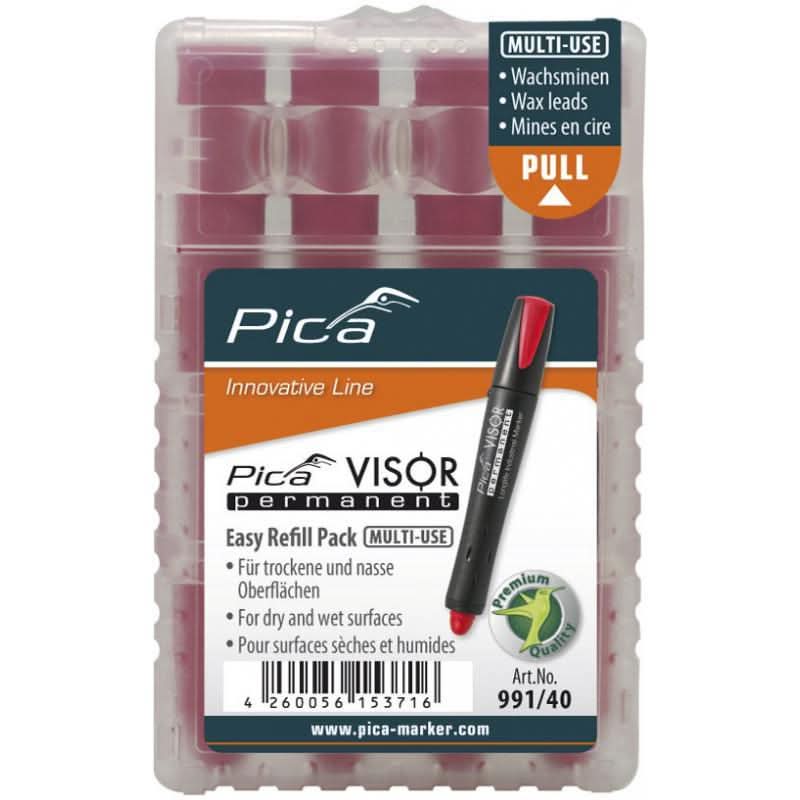 Pica 991/40 VISOR Luminescent Permanent Marker Refill, Red (4-Pack)